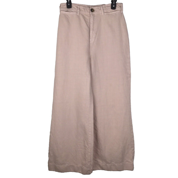 BCBGMaxAzria High Rise Wide Leg Linen Blend Trousers Pants Jeans Pink Size 27 - Picture 1 of 7